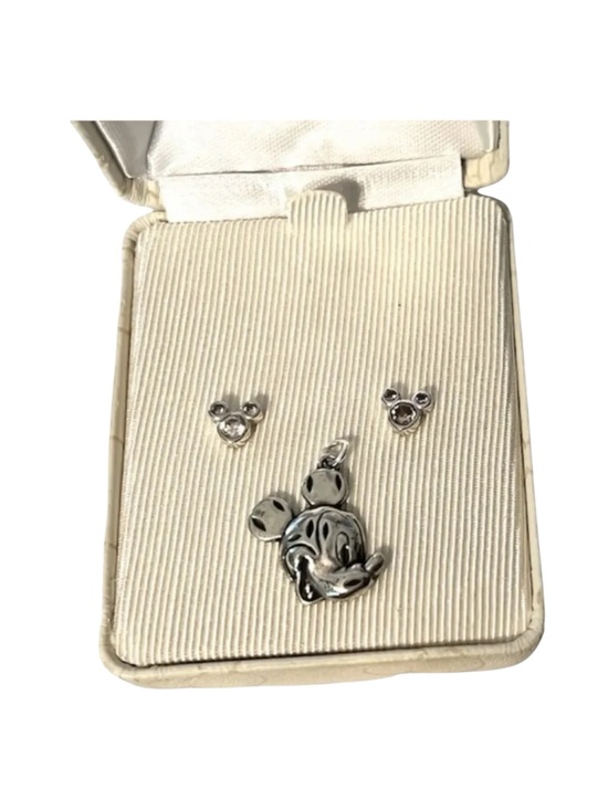 Disney Jewelry - Disney Sterling Silver Vintage Jewelry Pendant Earrings Rhinestone Mickey Mouse